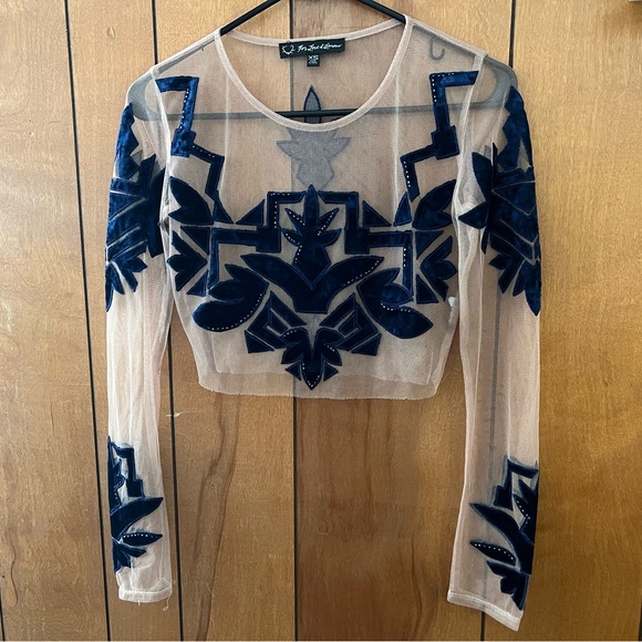 Rare For Love and Lemons FL&L Vienna Velvet Lace Sheer Crop Top XS - Picture 2 of 15